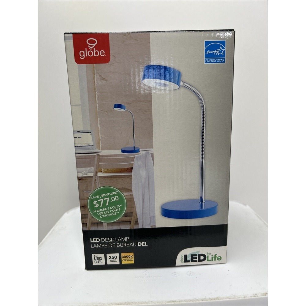 Globe Electric 12645 Energy Star Integrated LED Desk Lamp,‎ Retro Blue, Chrome